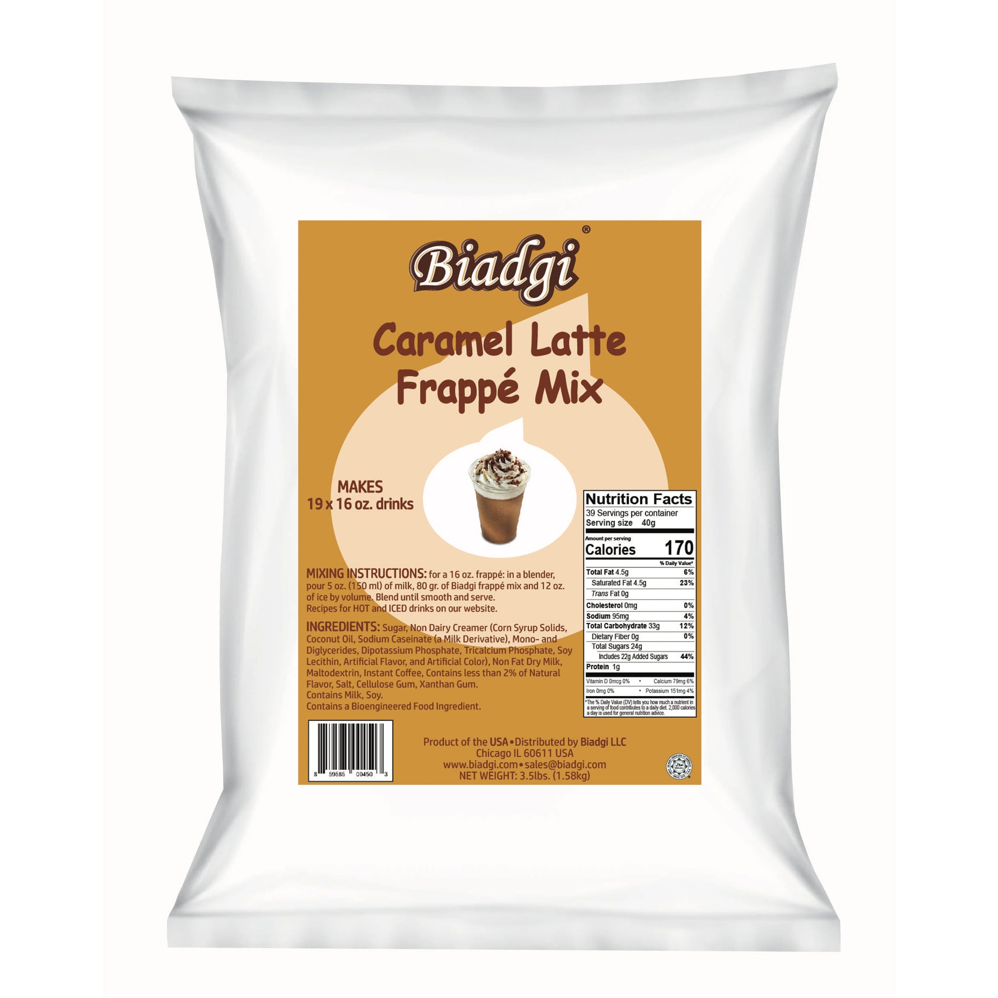 Biadgi - Caramel Latte - Frappe Mix - 1 Pack of 3.5lbs (1.58k)