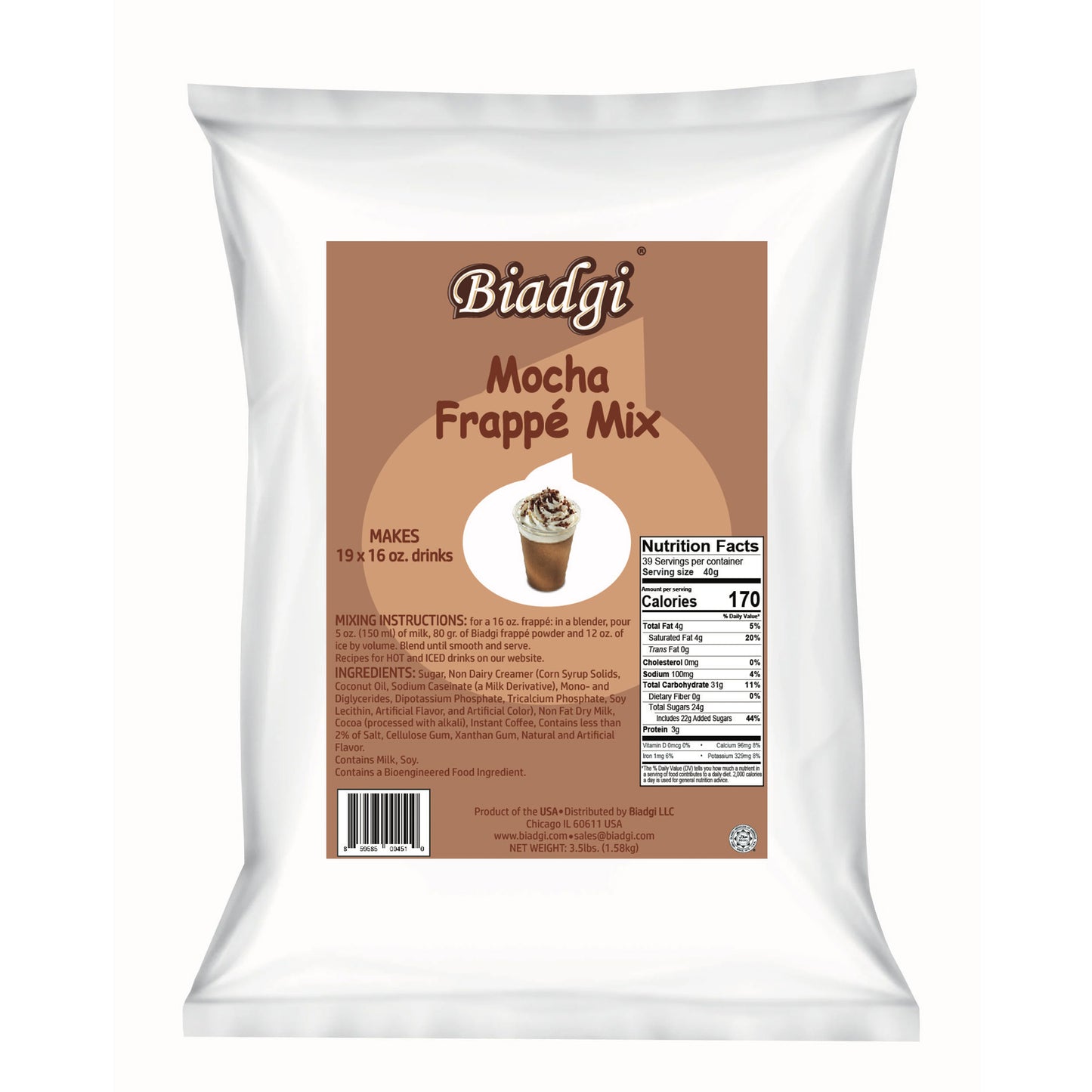 Biadgi - Mocha - Frappe Mix - 1 Pack of 3.5lbs (1.58k)