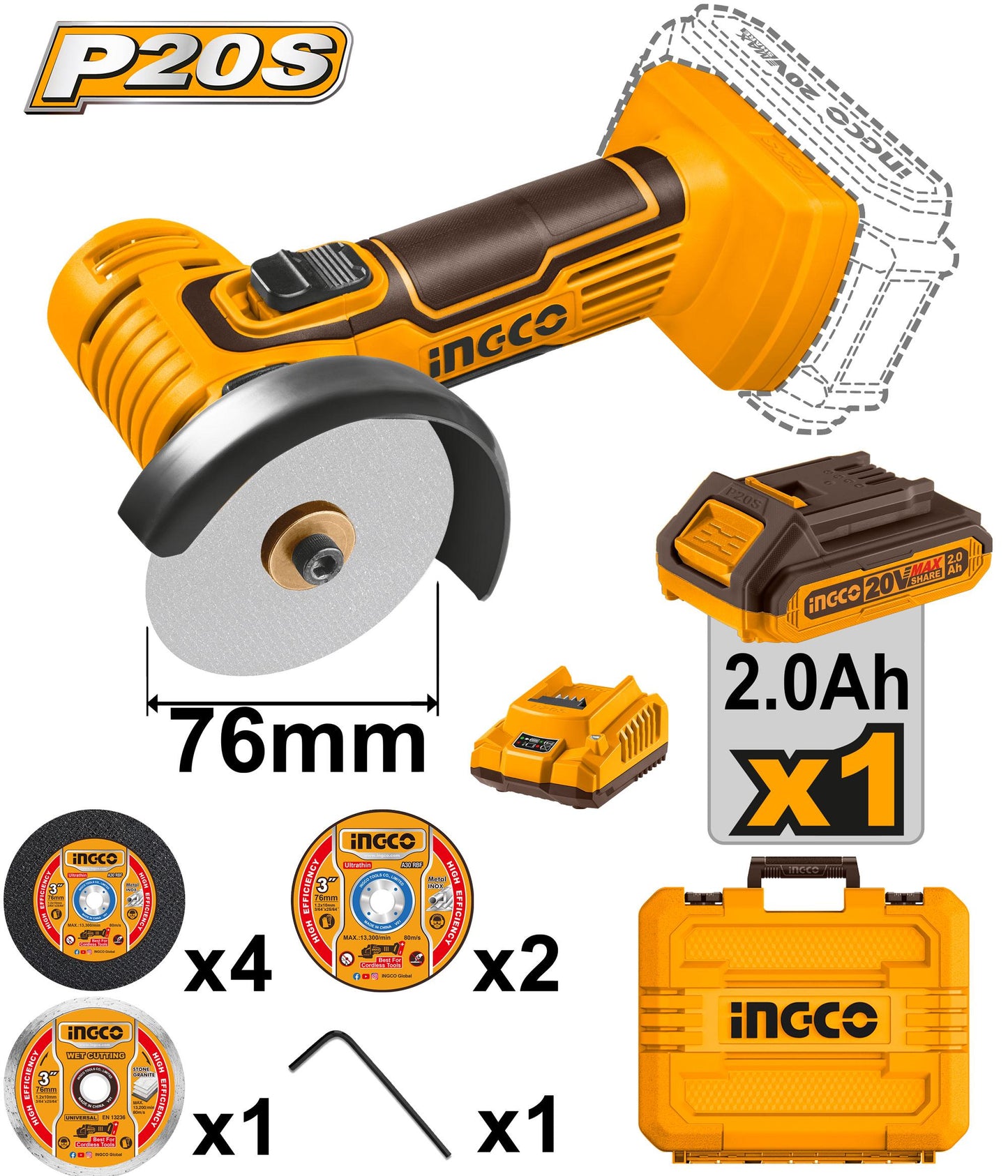 INGCO -  Cordless mini cut-off tool 20v CAGLI76012