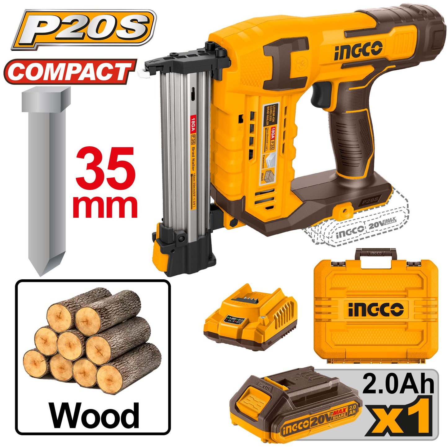 INGCO -  Cordless brad nailer 20v CBNLI3508