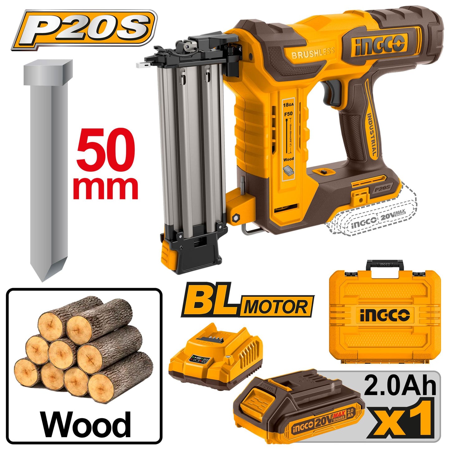 INGCO -  Cordless brad nailer 20v CBNLI5008