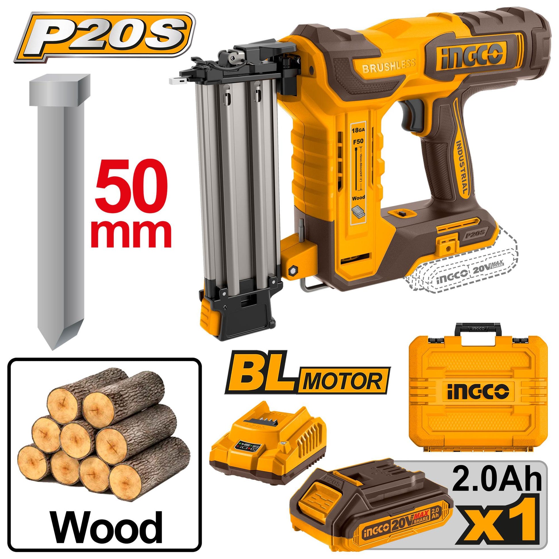 INGCO -  Cordless brad nailer 20v CBNLI5008