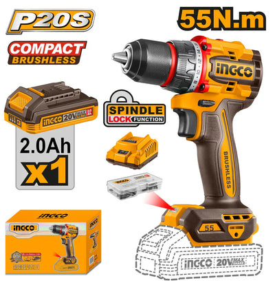 INGCO -  Compact Brushless Cordless Drill  20v CDLI205582
