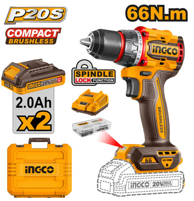 INGCO -  Compact Brushless Cordless Drill 20v CDLI20668