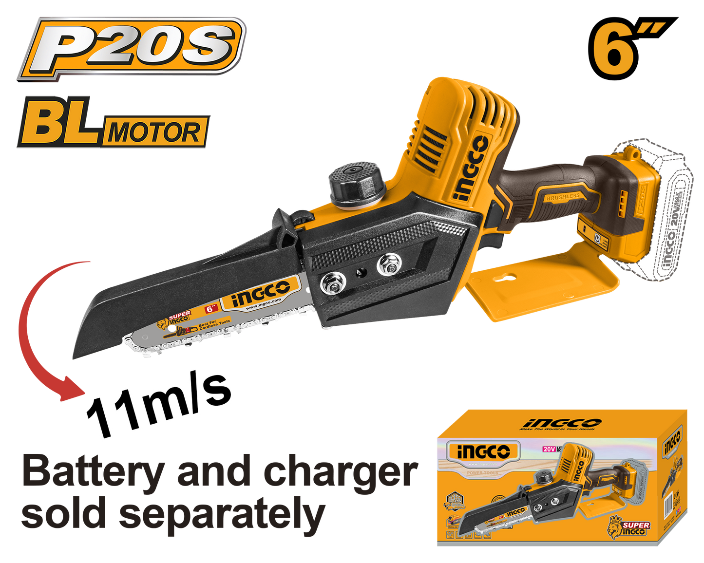 INGCO -  Cordless mini chain saw 20v CGSLI2068