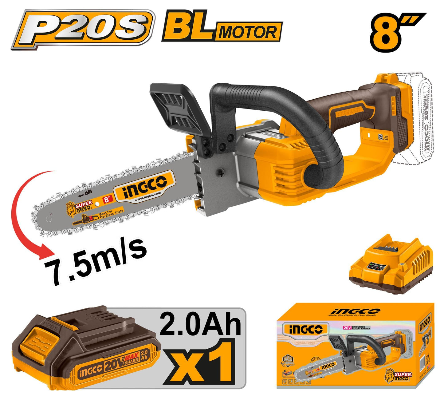 INGCO -  Cordless chain saw 20V CGSLI20851