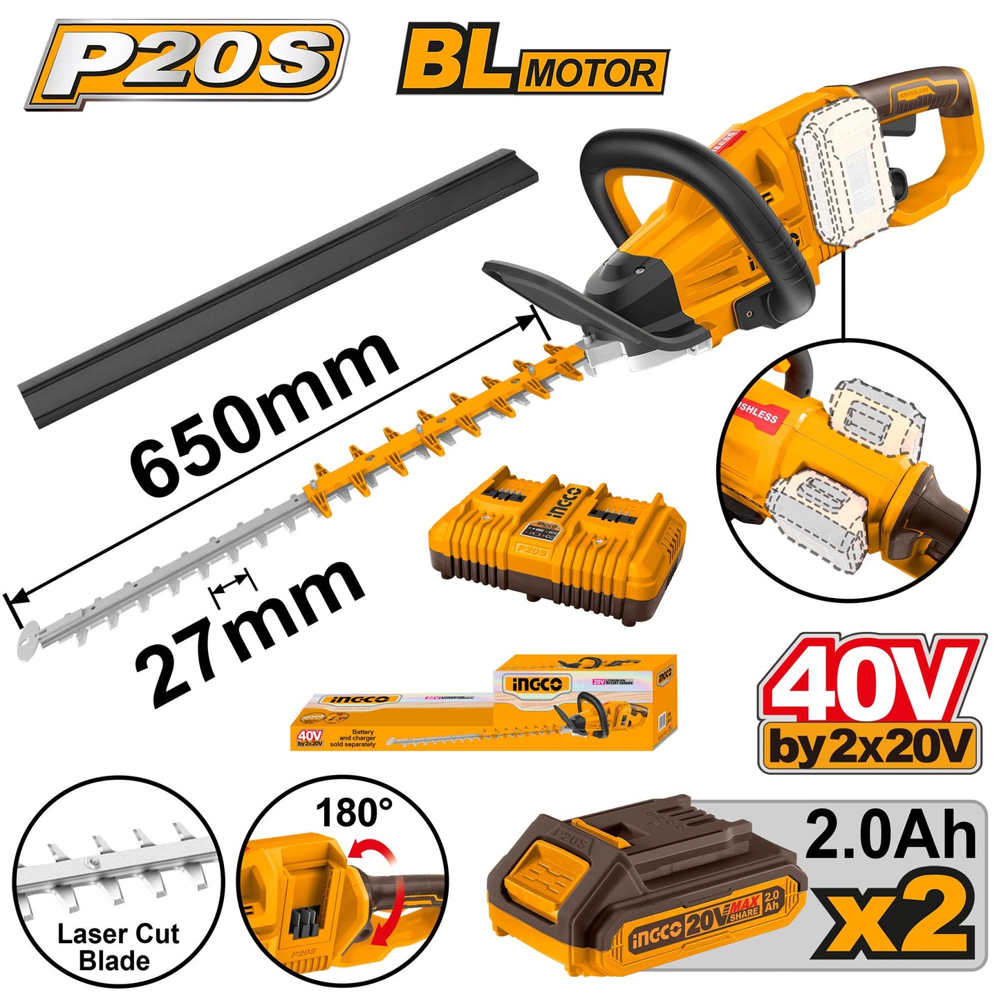 INGCO -  Cordless hedge trimmer 20V CHTLI400282