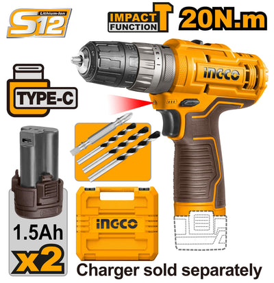 INGCO -  Cordless impact drill 12v CIDLI12202