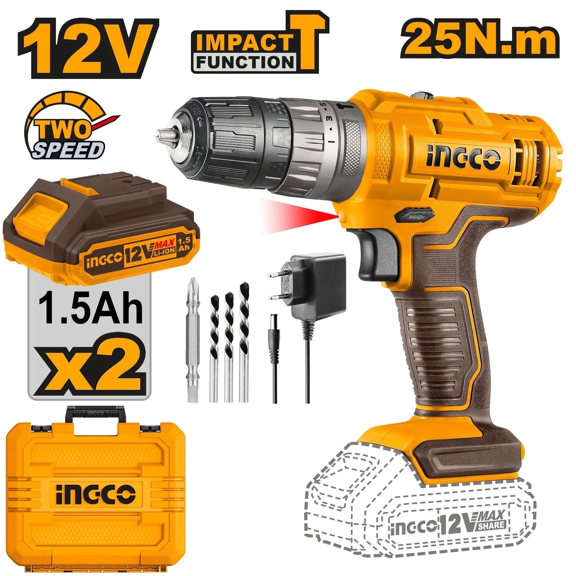 INGCO -  Cordless impact drill 12v CIDLI1228