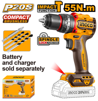 INGCO -  Compact Brushless Cordless Impact Drill 20v CIDLI205581