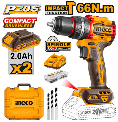 INGCO -  Compact Brushless Cordless Impact Drill 20v CIDLI20668