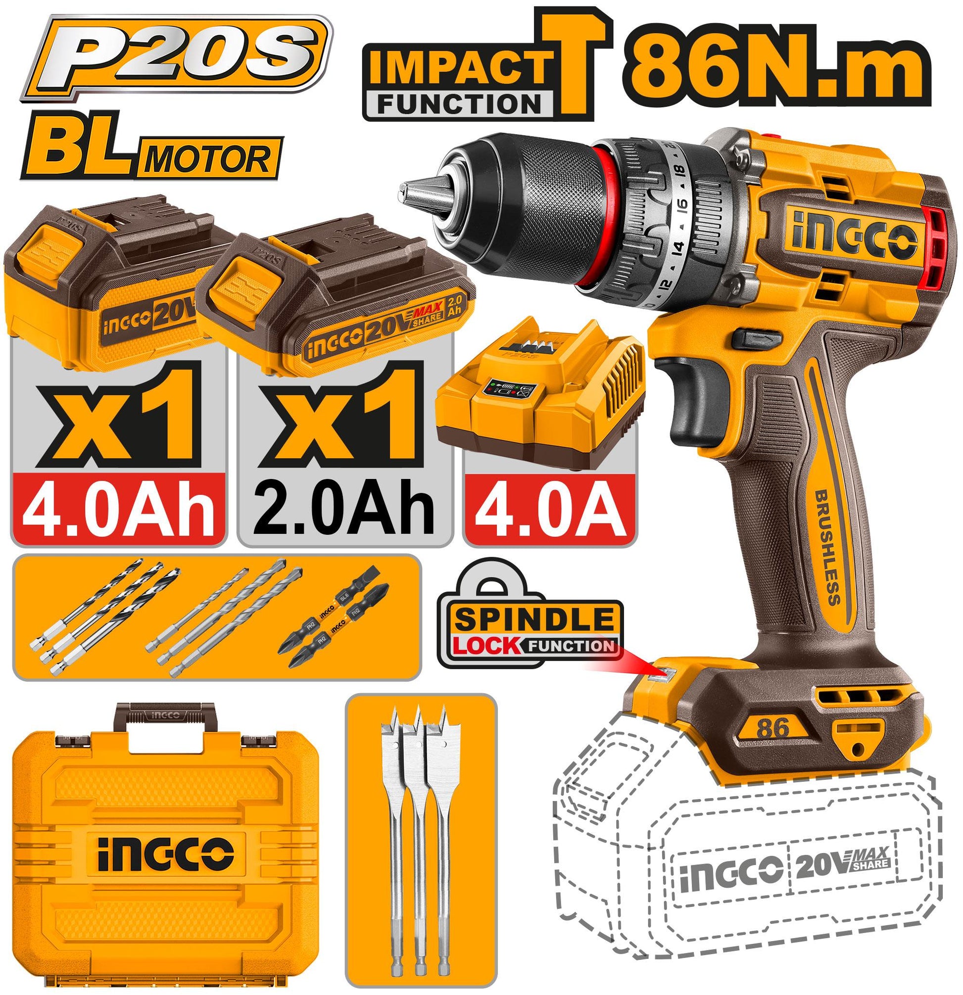 INGCO -  Brushless cordless impact drill 20v CIDLI20868