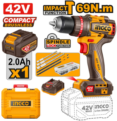 INGCO -  Compact Brushless Cordless Impact Drill 42V CIDLI426981