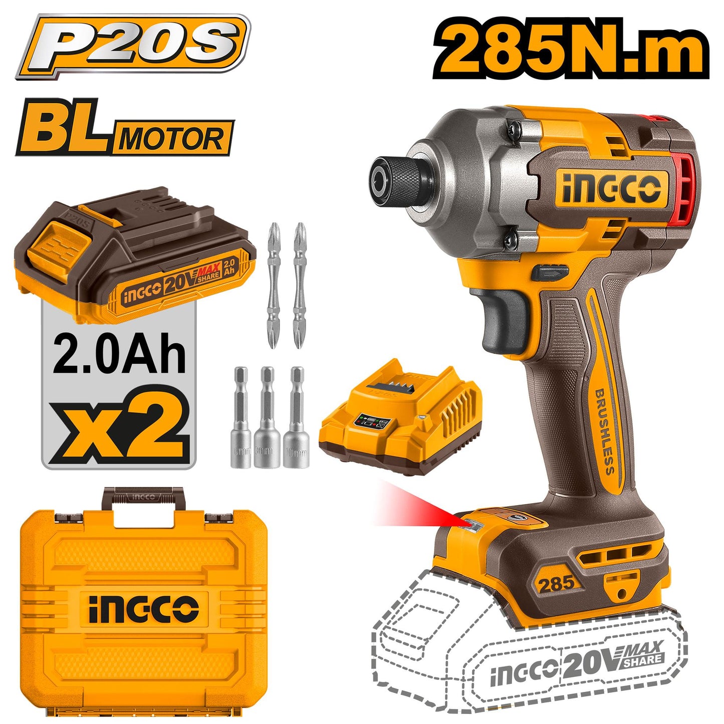 INGCO -  Cordless impact driver 20v CIRLI2028