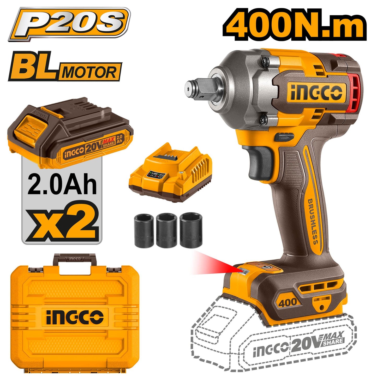 INGCO -  Cordless impact wrench 20v CIWLI2040