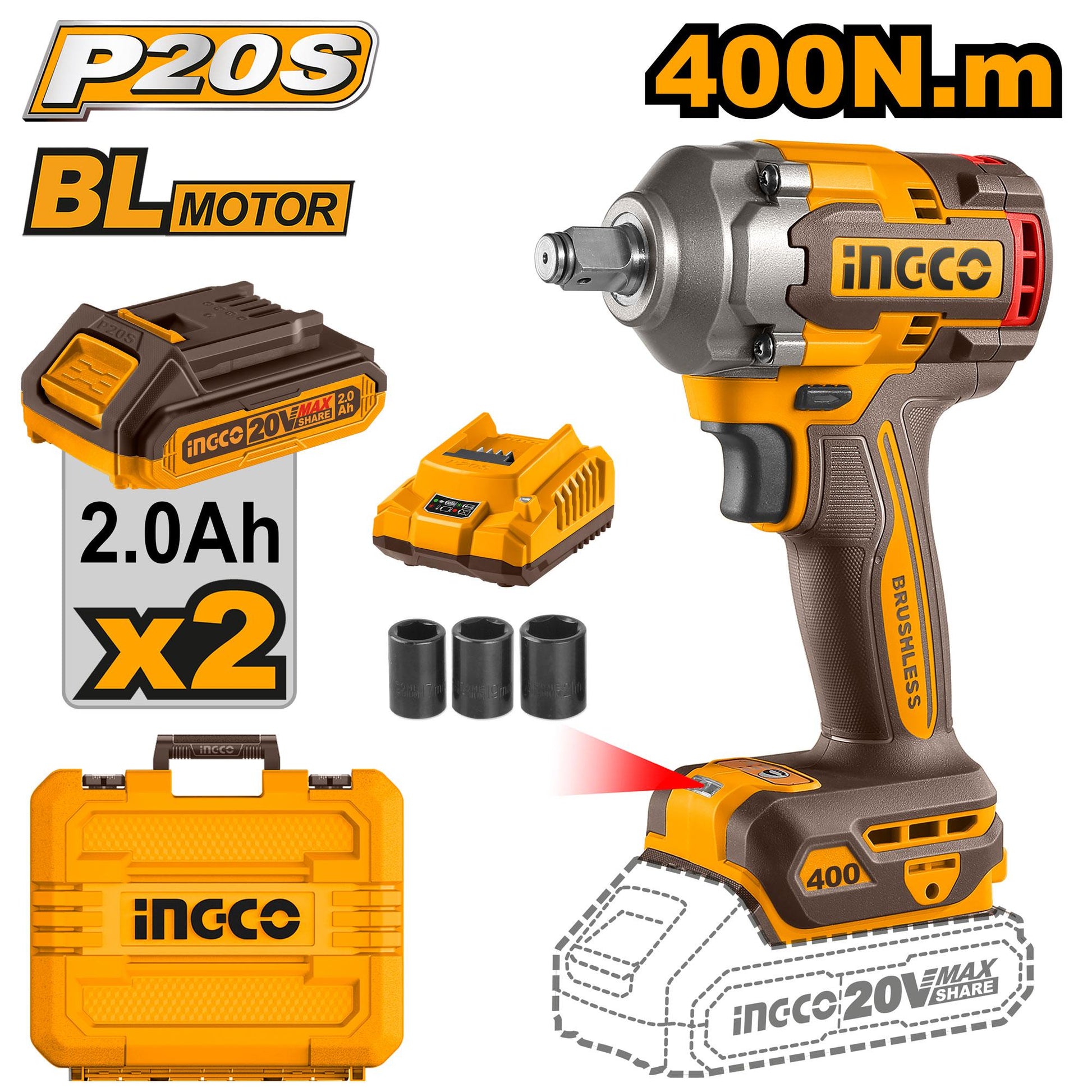 INGCO -  Cordless impact wrench 20v CIWLI2040