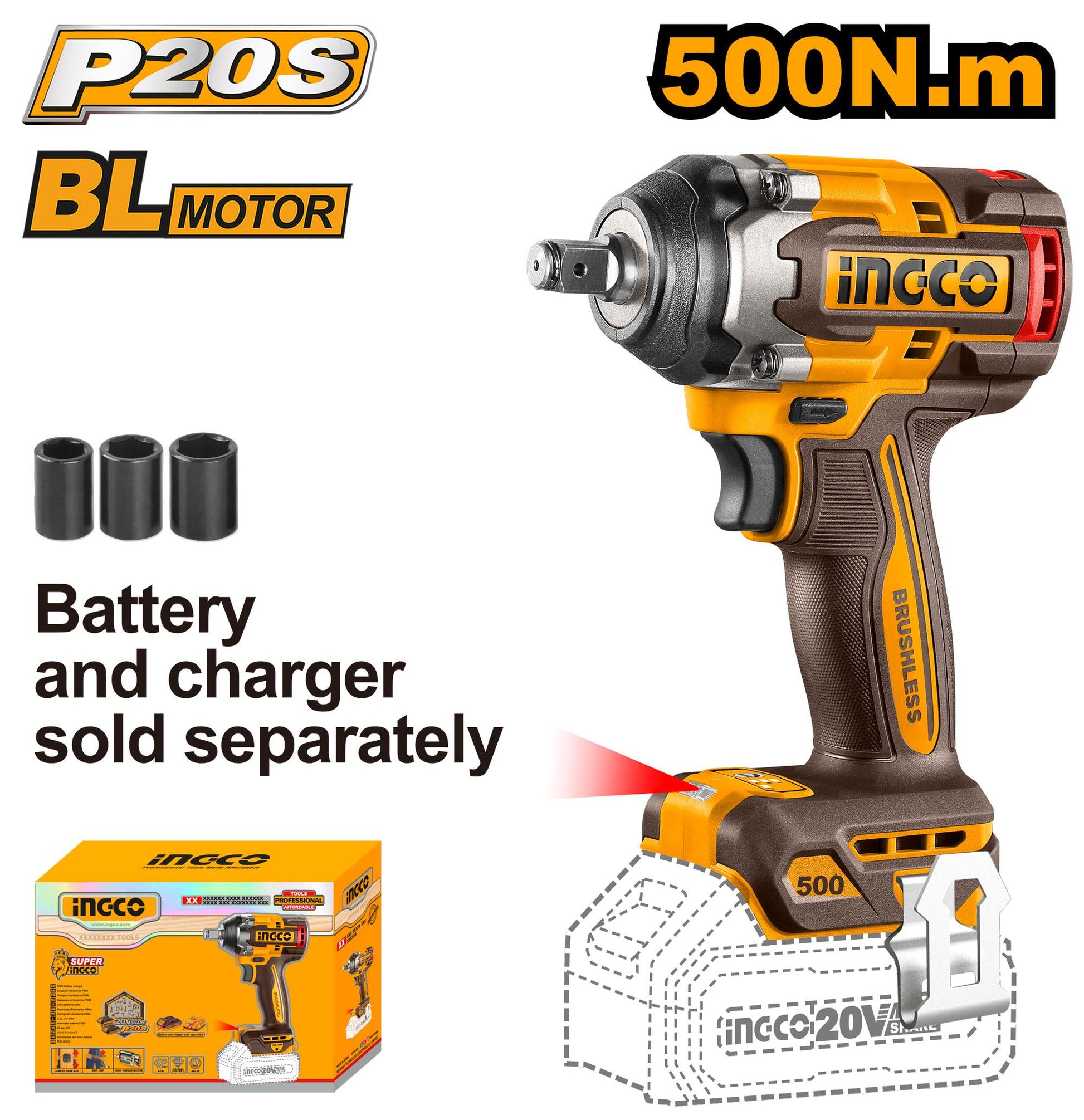 INGCO -  Cordless impact wrench 20v CIWLI20501