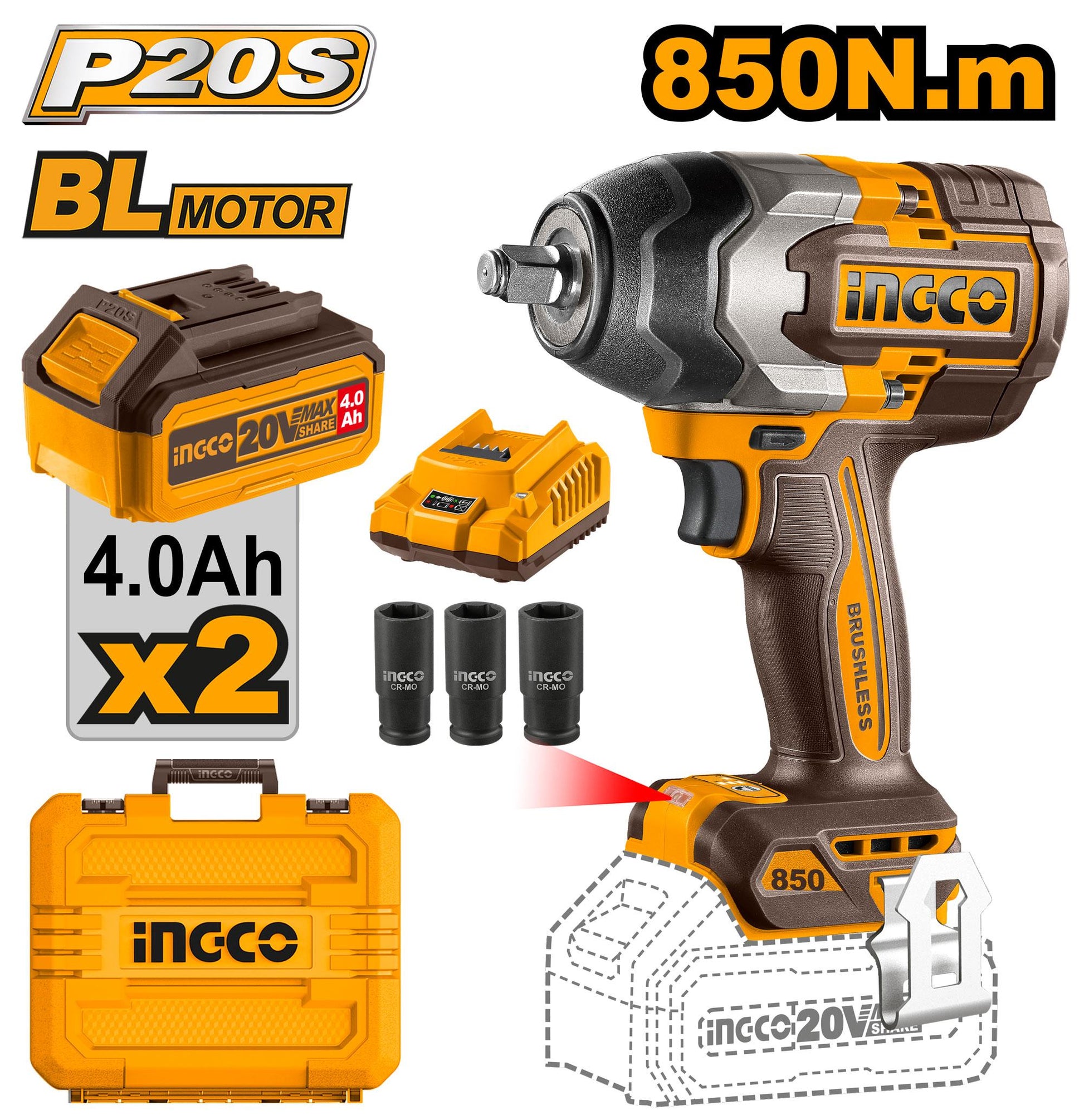 INGCO -  Cordless impact wrench 20v CIWLI2085