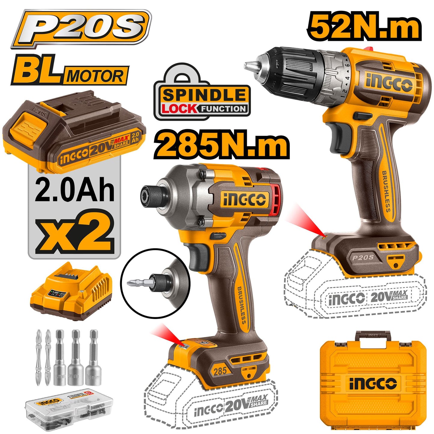 INGCO -  Cordless 2 pcs combo kit 20v CKLI20272