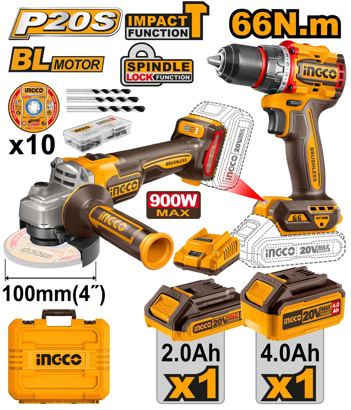 INGCO -  Cordless 2 pcs combo kit 20v CKLI2027310