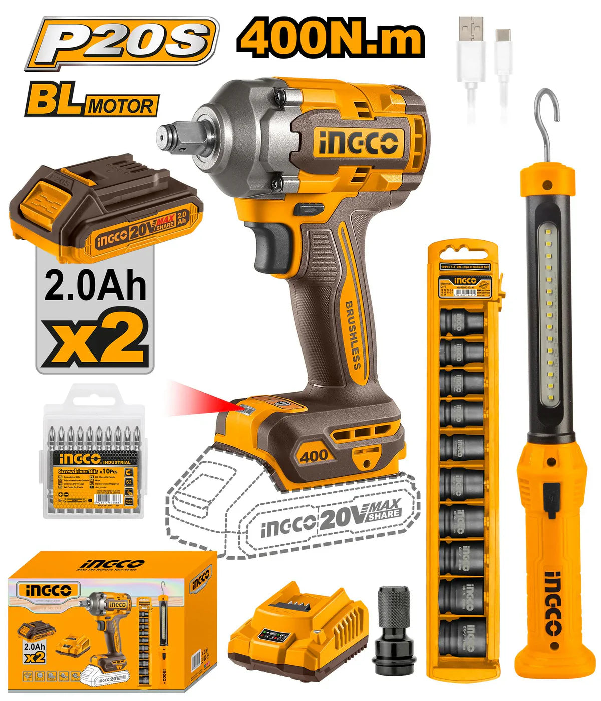 INGCO -  Cordless 2 pcs combo kit 20v COSLI23048