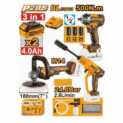 INGCO - Cordless 3 pcs Combo Kit - Item No. COSLI 250184 Industrial