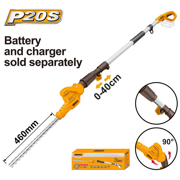 INGCO -  Cordless pole hedge trimmer 20V CPHT201601