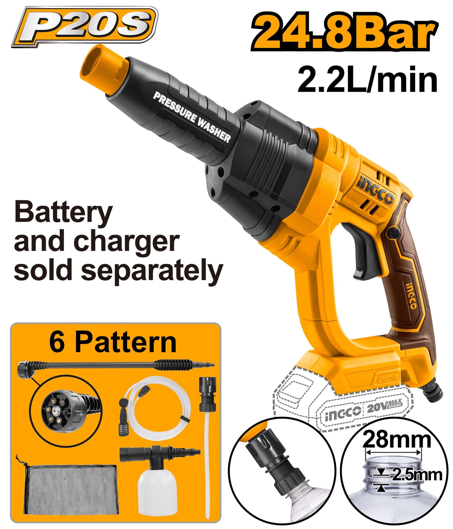 INGCO -  Cordless pressure washer 20v CPWLI2008