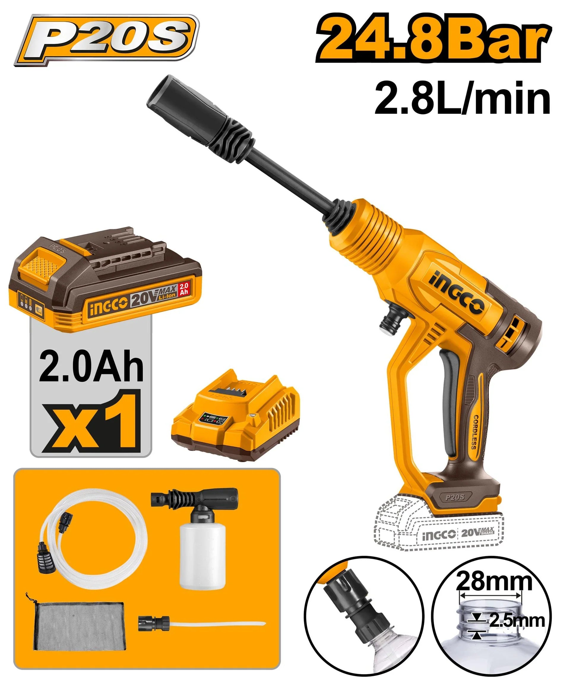 INGCO -  Cordless pressure washer 20v CPWLI20362
