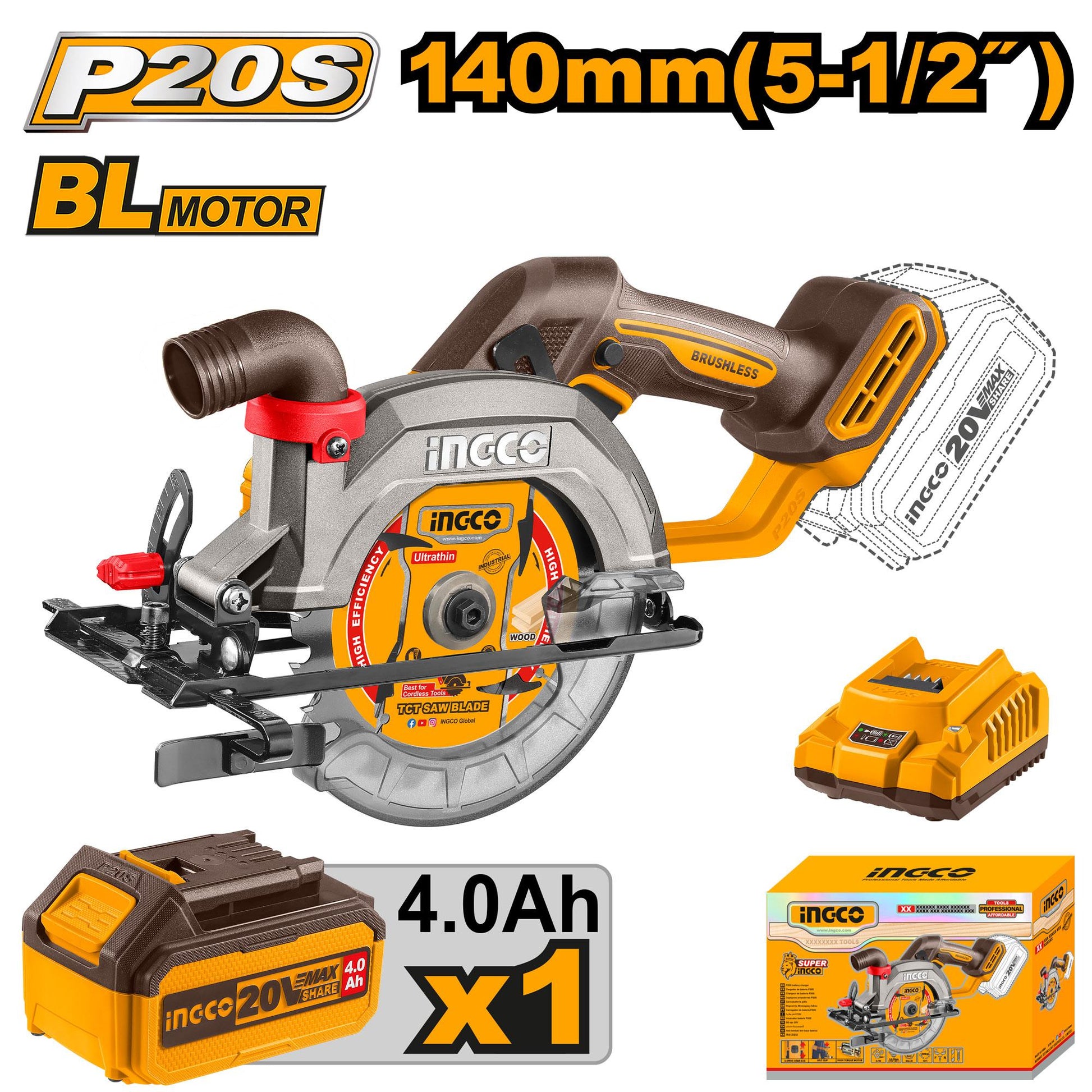 INGCO -  Cordless circular saw 20v CSLI14021