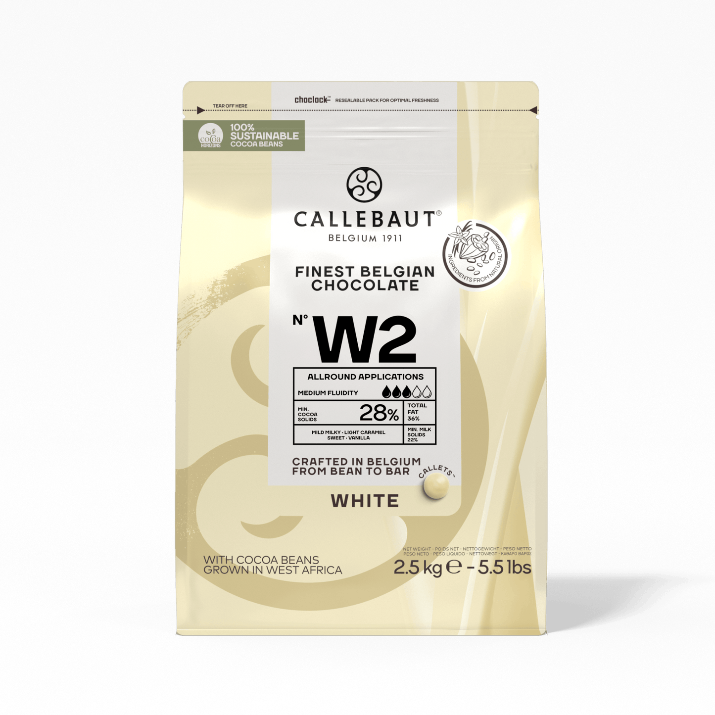 Callebaut - Finest Belgian Chocolate – 28% White Chocolate Callets - W2 - 2.5 KG