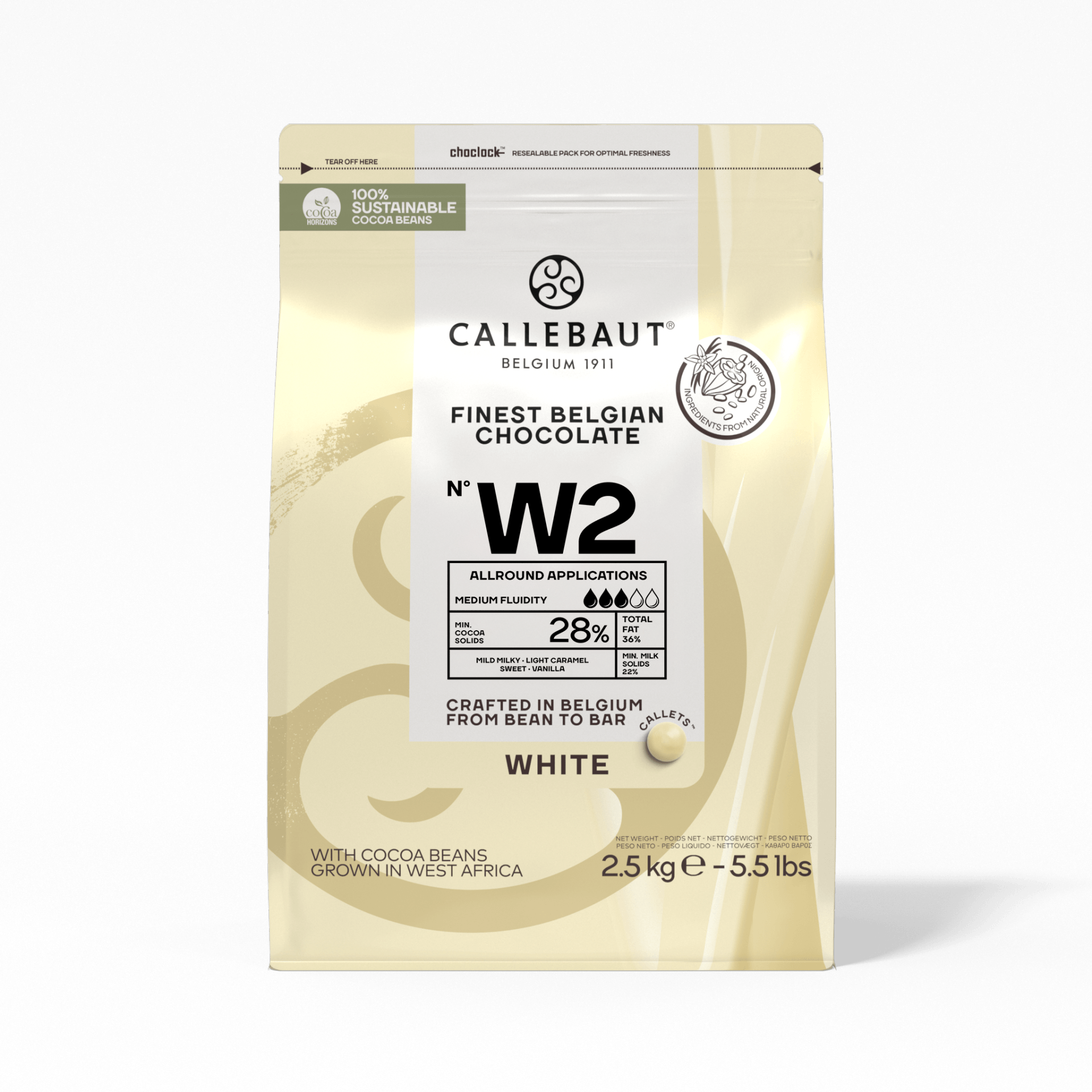 Callebaut - Finest Belgian Chocolate – 28% White Chocolate Callets - W2 - 2.5 KG