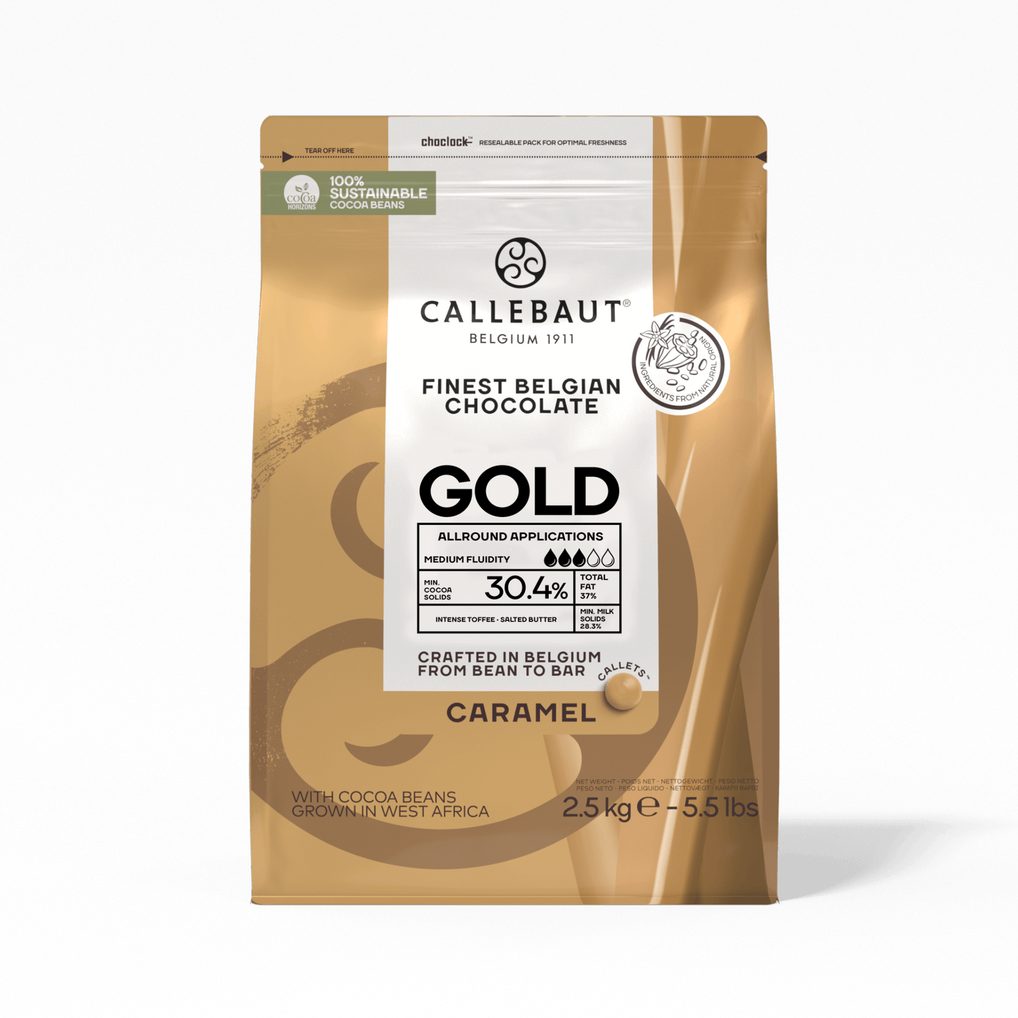 Callebaut - Finest Belgian Chocolate – Caramel Chocolate - Gold 30.4% - Callets - 2.5 Kg - Couverture
