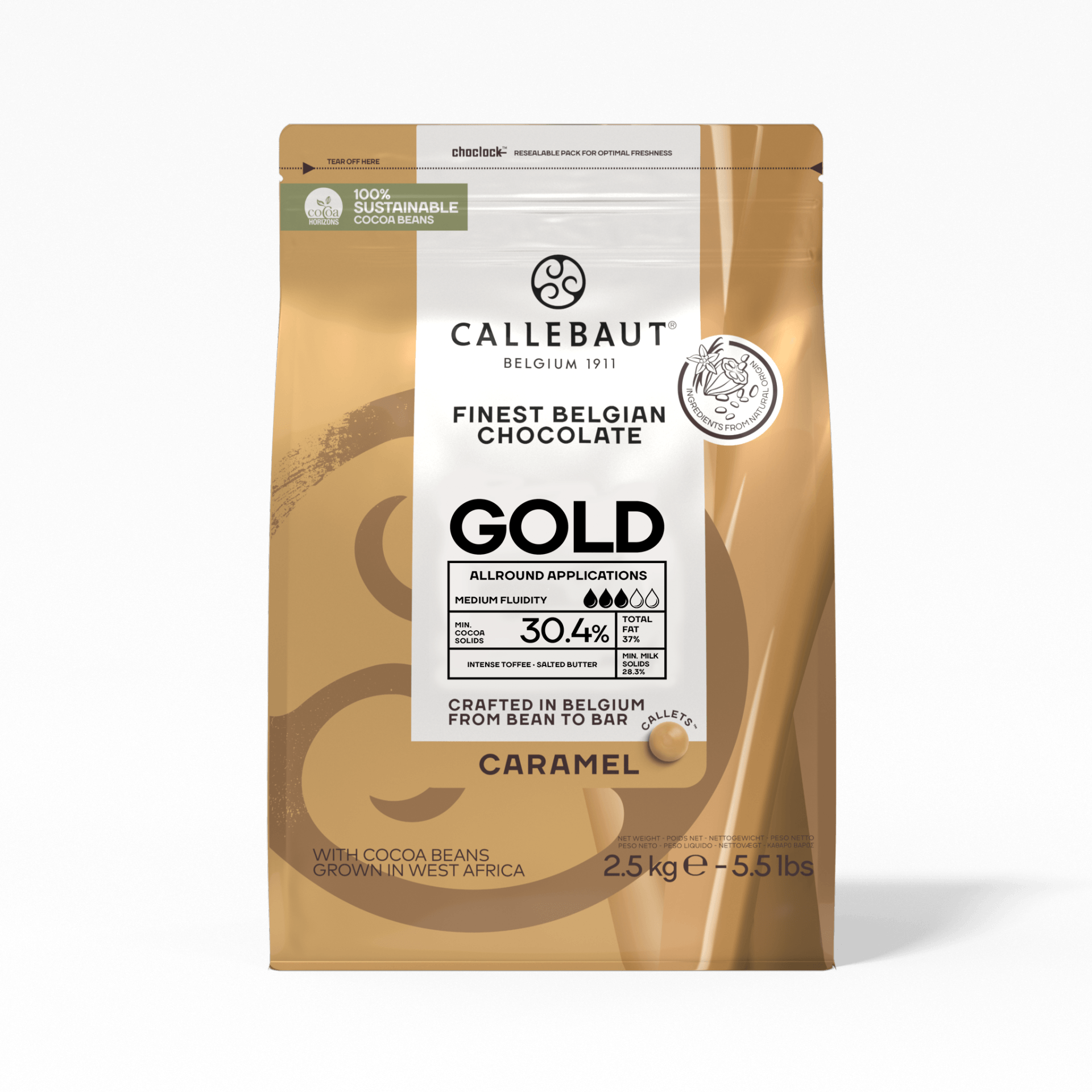 Callebaut - Finest Belgian Chocolate – Caramel Chocolate - Gold 30.4% - Callets - 2.5 Kg - Couverture