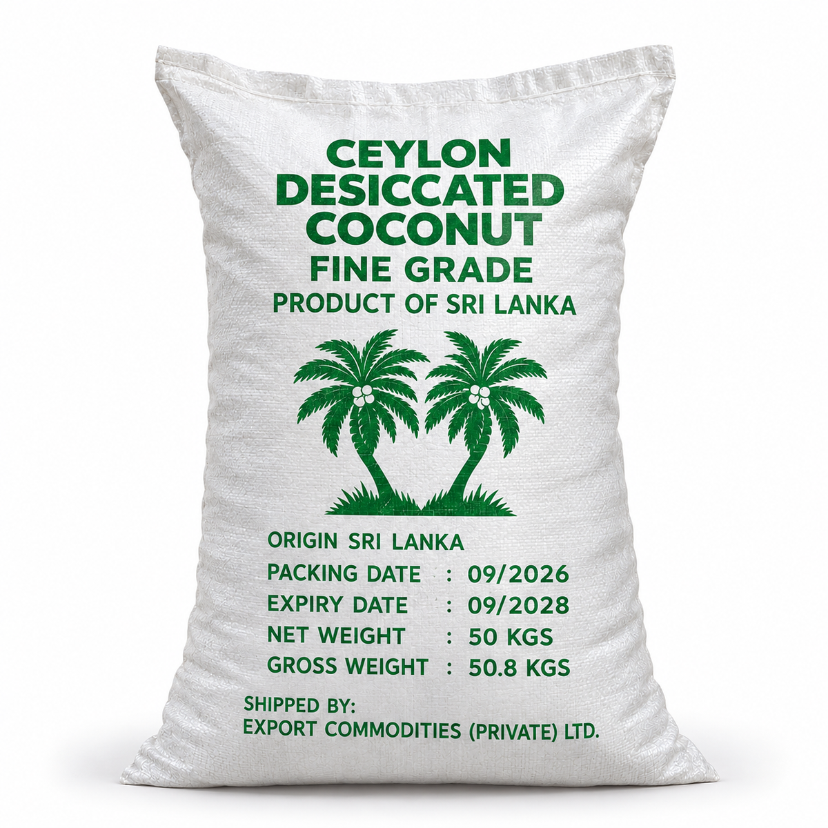 Ceylon - Dried Coconut - Desiccated Coconut (Khopra) High Fat - HFDC - 50 KG - کھوپرا