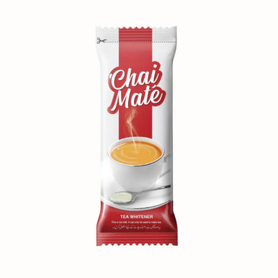 Chai Mate tea whitener package on a gray background