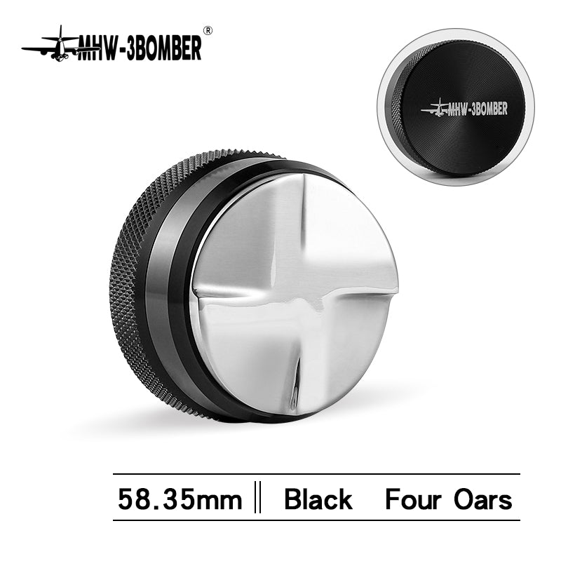 Coffee Cartel - MHW3 Bomber - CD-Texture Tamper &amp; Distributor-58.35mm - Four Oars, Black, Stainless Steel - T5248L4