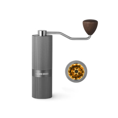 Coffee Cartel - MHW3 Bomber - Racing M1-Manual Coffee Grinder-38mm - Titanium Plated Burr, Grey, Walnut Handle - G5898G