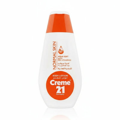 Body lotion bottle with orange and white design on a white background