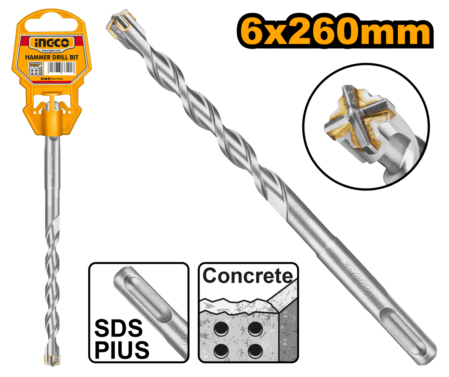 INGCO -  SDS plus hammer drill 6*260mm DBH1210604C