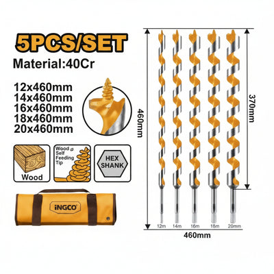 INGCO - Auger Drill Bits - 5 Pcs Set - Item No. DBW 0501 Industrial