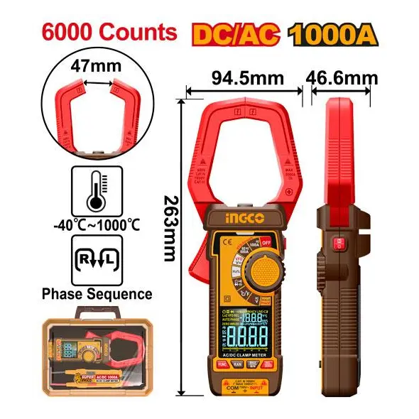 INGCO -  DC/AC clamp meter 6000 counts DCM610002