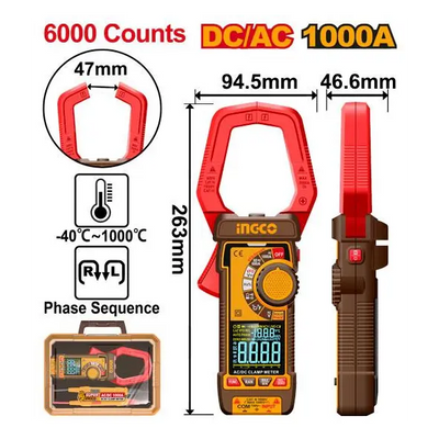 INGCO -  DC/AC clamp meter 6000 counts DCM610002