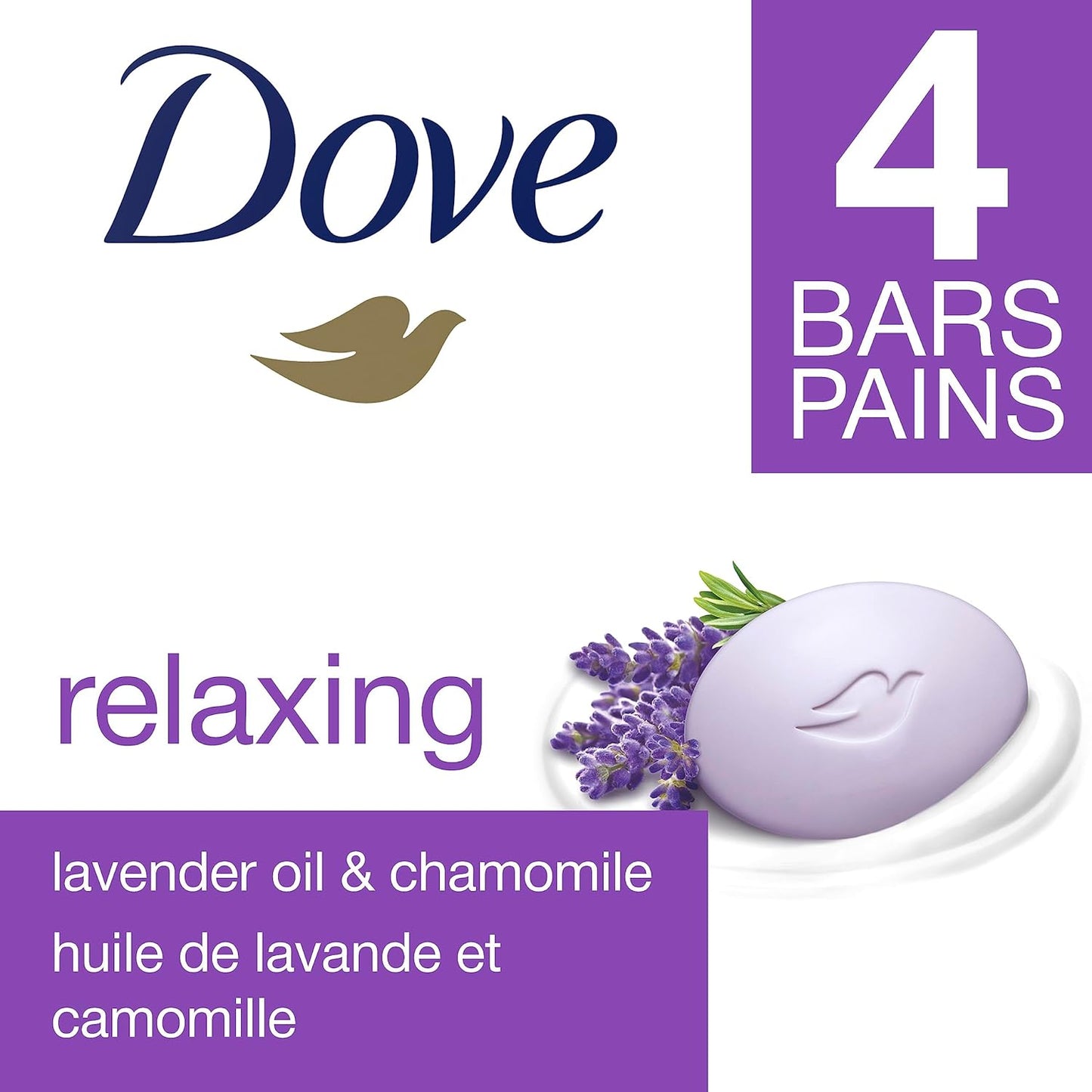 Dove Soap - Relaxing With Chamomile & Lavender - Beauty Bar - 106g - US - 4 Pack