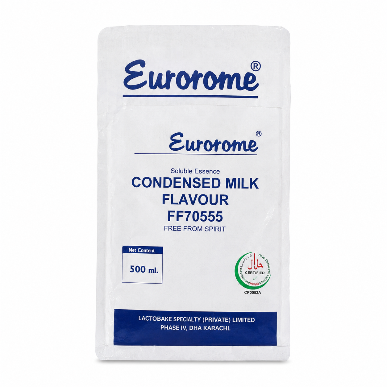 A 500 ml white pouch of Eurorome Condensed Milk Flavour (FF70555) on a clean white background.