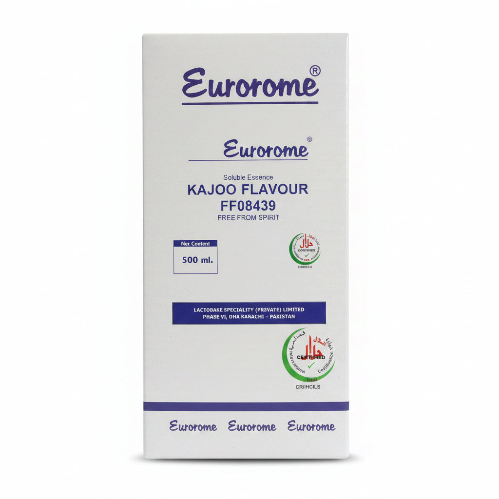Eurorome Kajoo Flavour product packaging with branding and certification logos.