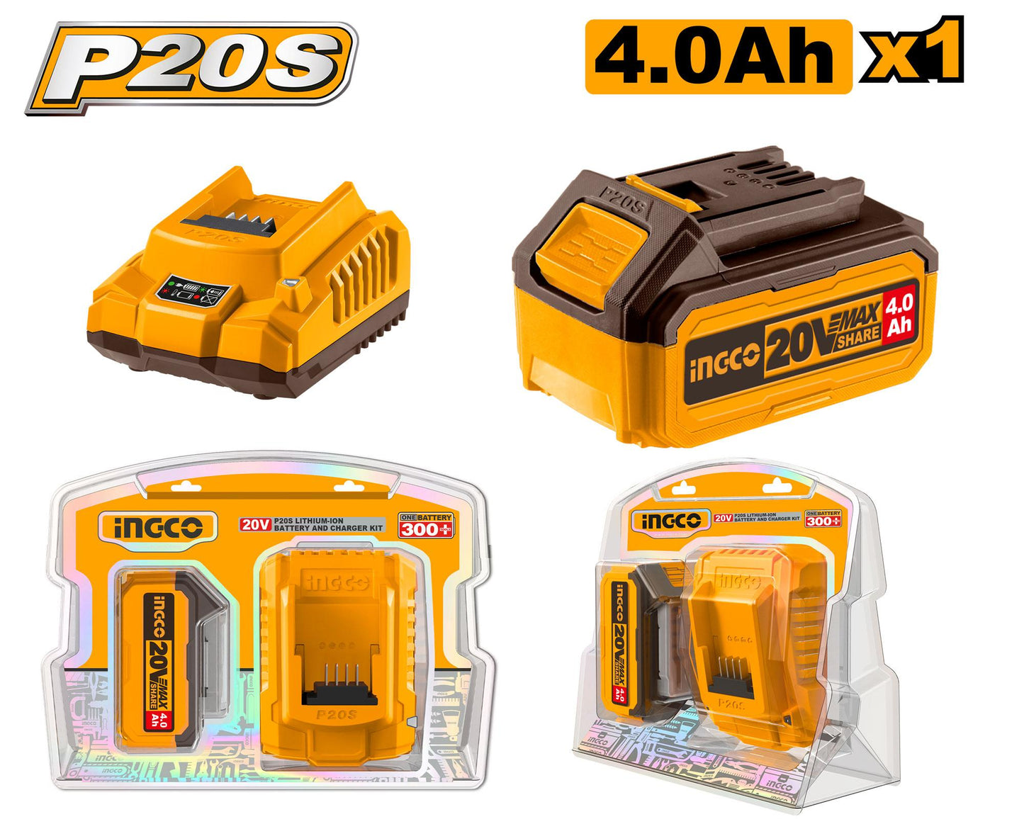 INGCO -  P20S Lithium-Ion battery and charger kit 20V FBCPK1214