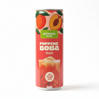 Arizona Fields - Popping Boba - 250ML - Peach - 24 Can (1 Tray) - With Delicious Popping Boba