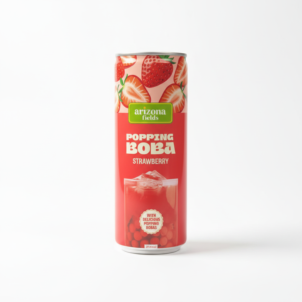 Arizona Fields - Popping Boba - 250ML - Strawberry - 24 Can (1 Tray) - With Delicious Popping Boba