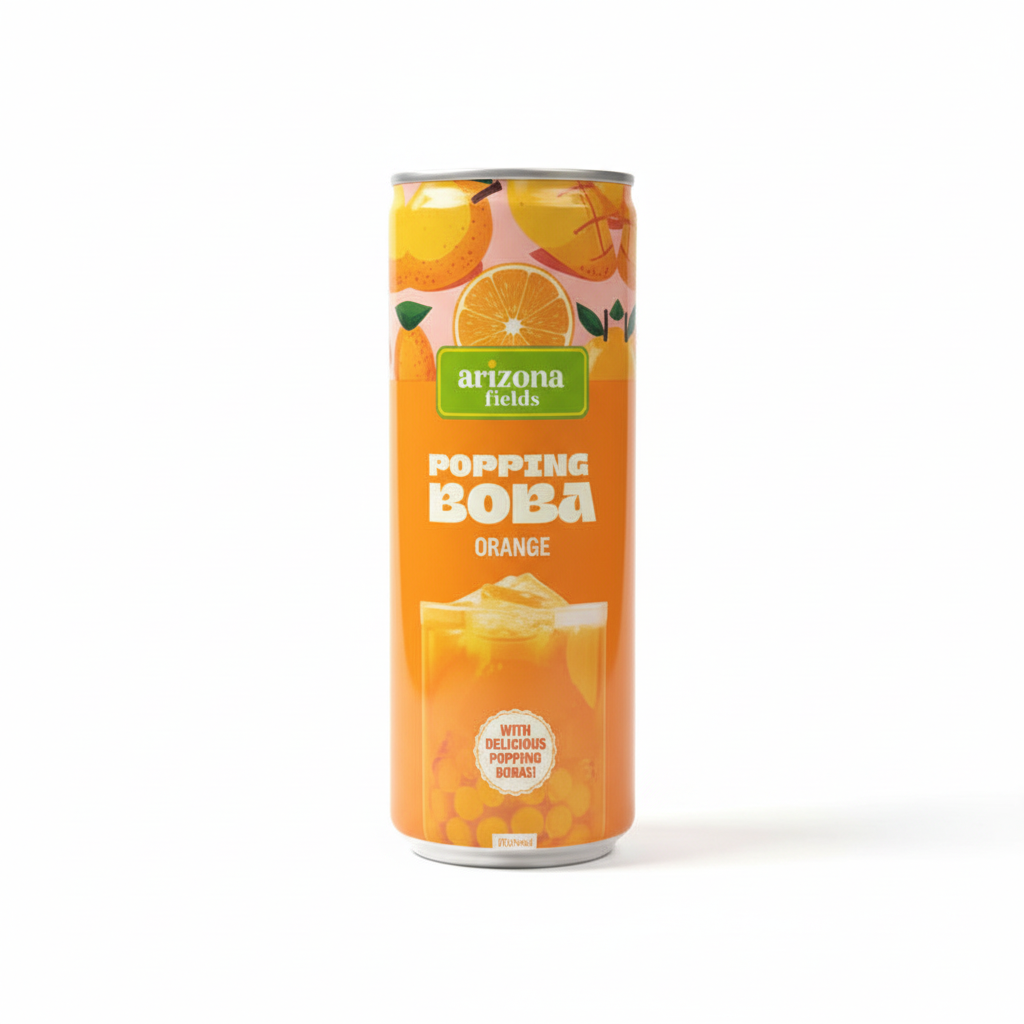 Arizona Fields - Popping Boba - 250ML - Orange - 24 Can (1 Tray) - With Delicious Popping Boba